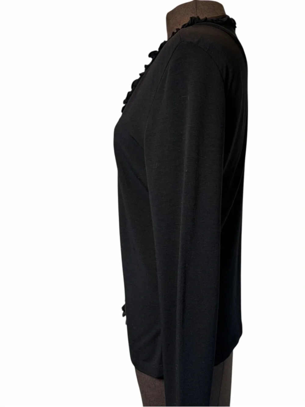 Ann Taylor Black Ruffle Trim Cardigan Sweater Size M Classic Lightweight - Picture 4 of 9